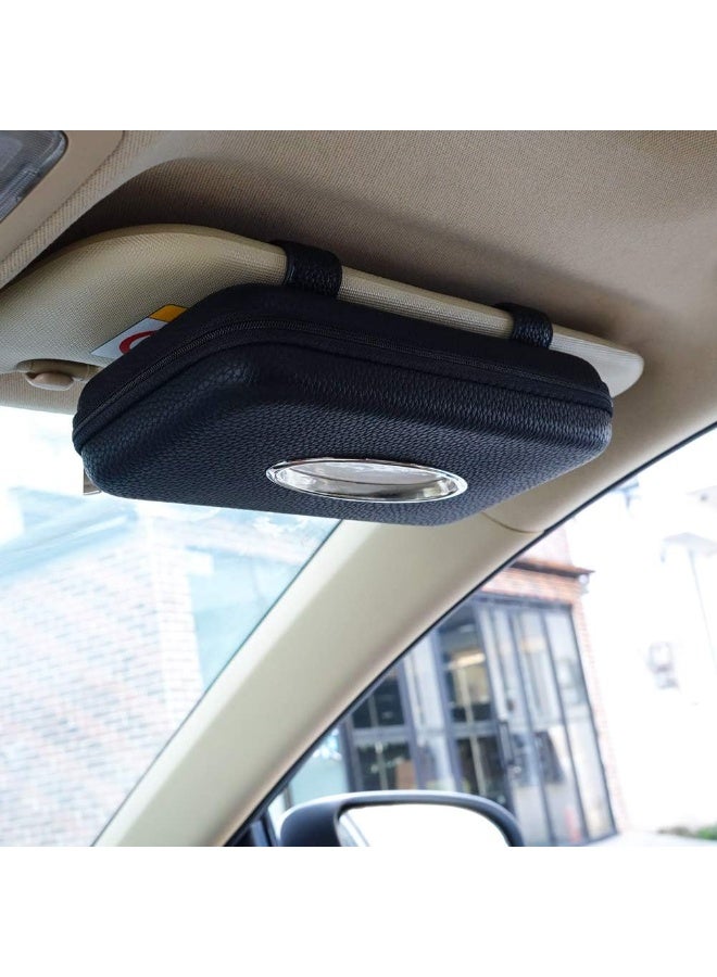 Car Tissue Holder, Sun Visor Napkin Holder, Car Visor Tissue Holder, PU Leather Backseat Tissue Case Holder for Car,Vehicle (Black) - Image 1